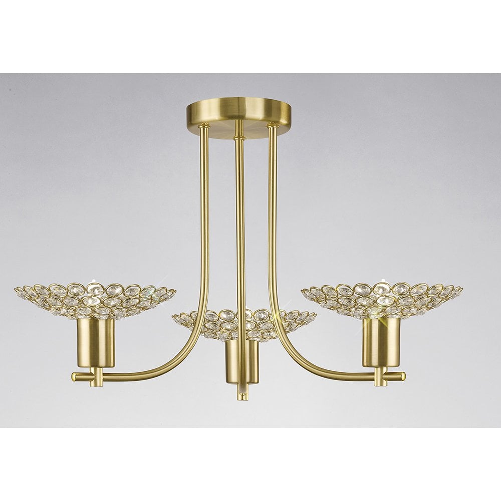 Ellen 3-Light Satin Brass & Crystal Semi-Flush Ceiling Fixture