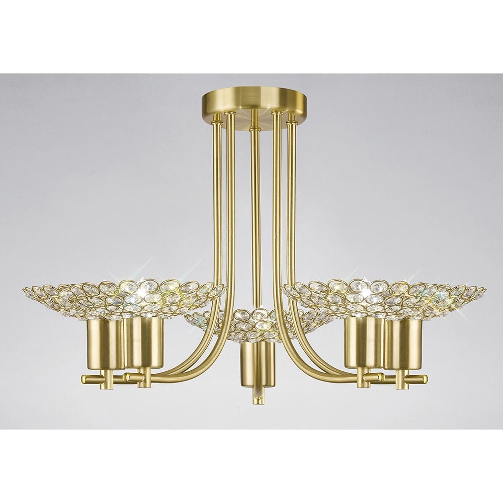Ellen 5-Light Semi-Flush Mount with Satin Brass and Crystal Accents