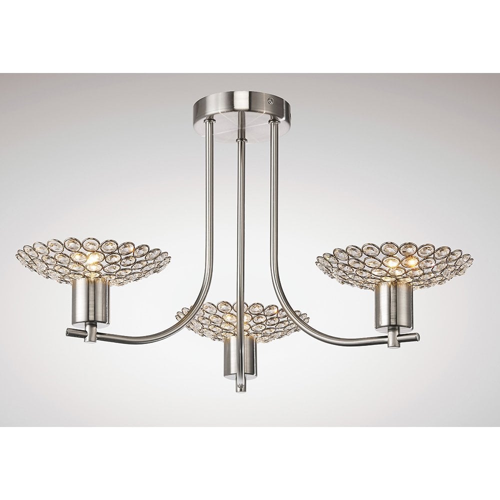 Ellen Designer Ceiling Light in Satin Nickel with Crystal Accents