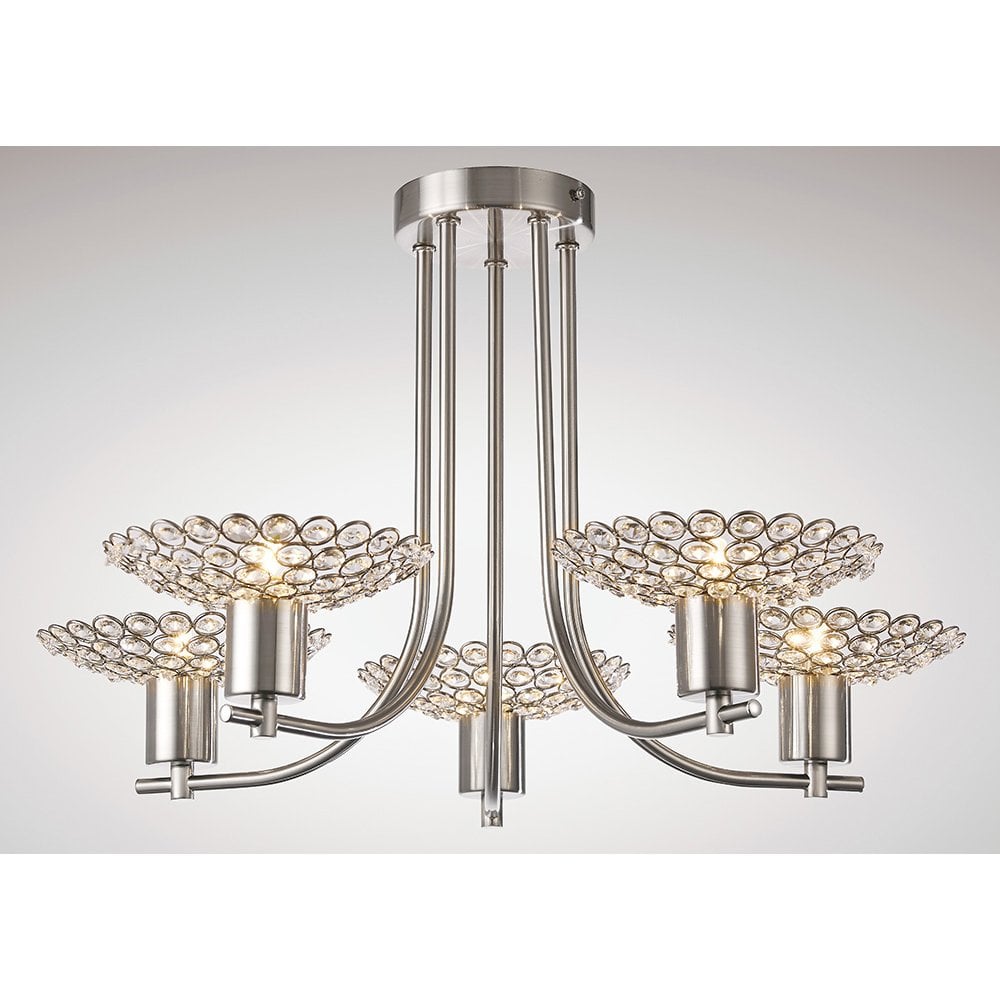 Ellen 5-Light Semi-Flush Mount with Satin Nickel and Crystal Elegance