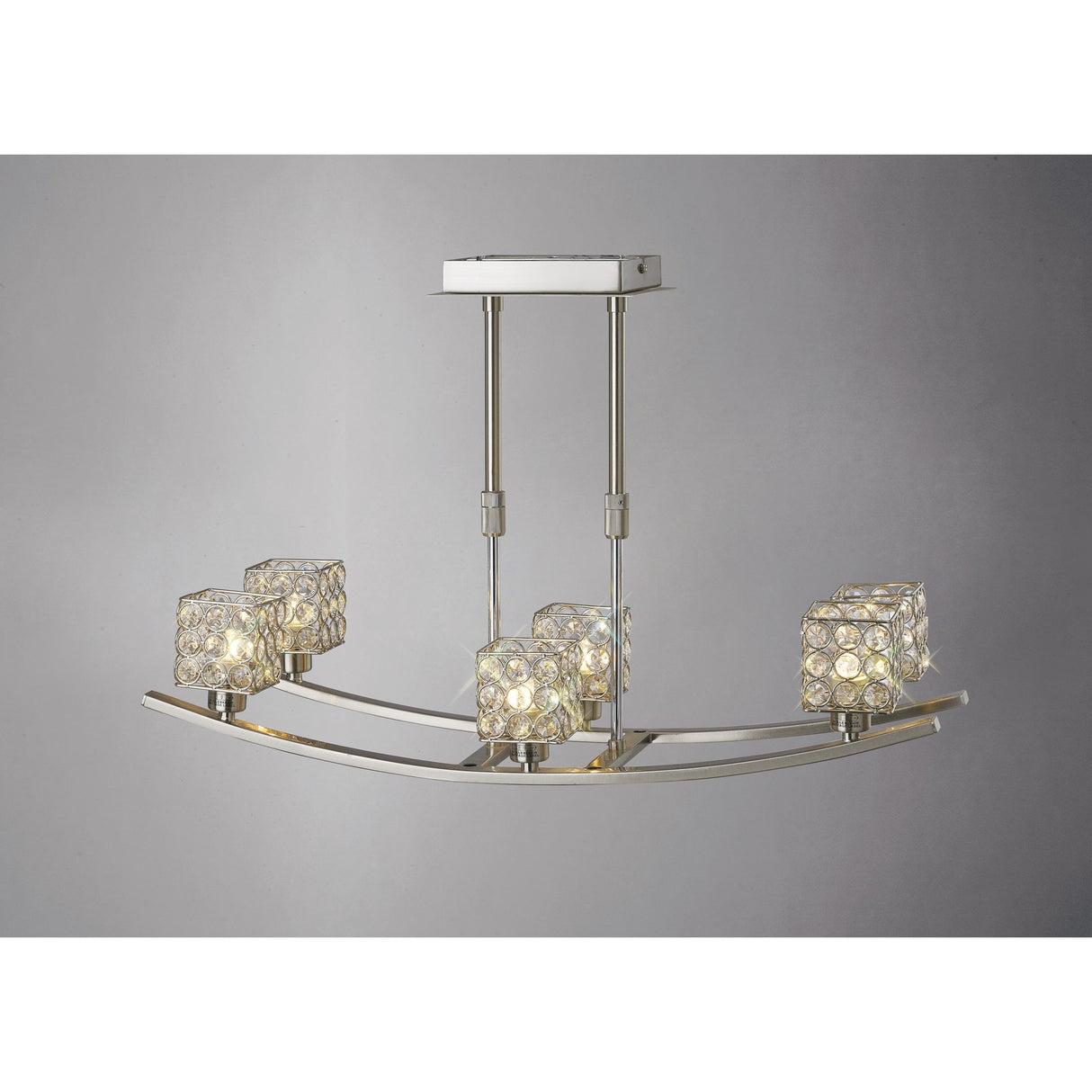 Elsa Six-Light Telescopic Pendant in Satin Nickel with Crystal Cubes