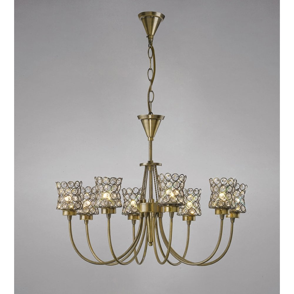 Nelson Pendant Light: 8-Light Antique Brass & Crystal Elegance