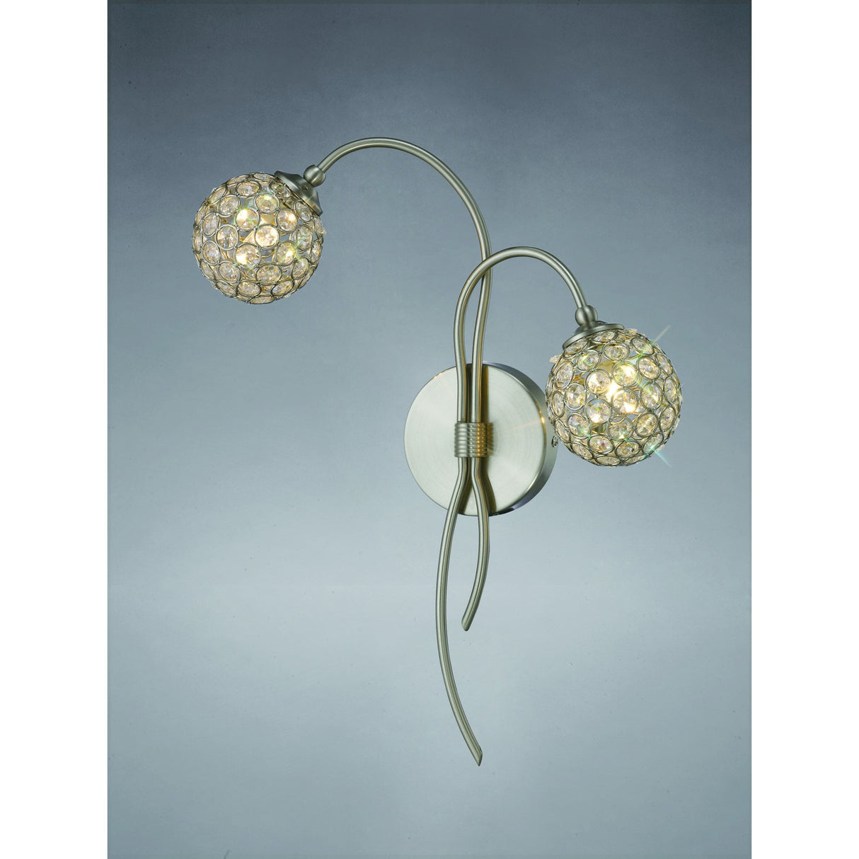 Apollo Dual Light Satin Nickel and Crystal Wall Sconce