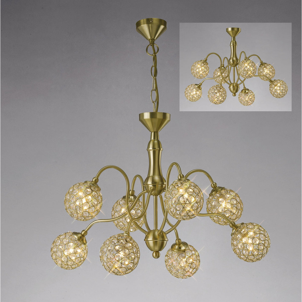 Apollo Crystal Elegance 8-Light Pendant in Satin Brass