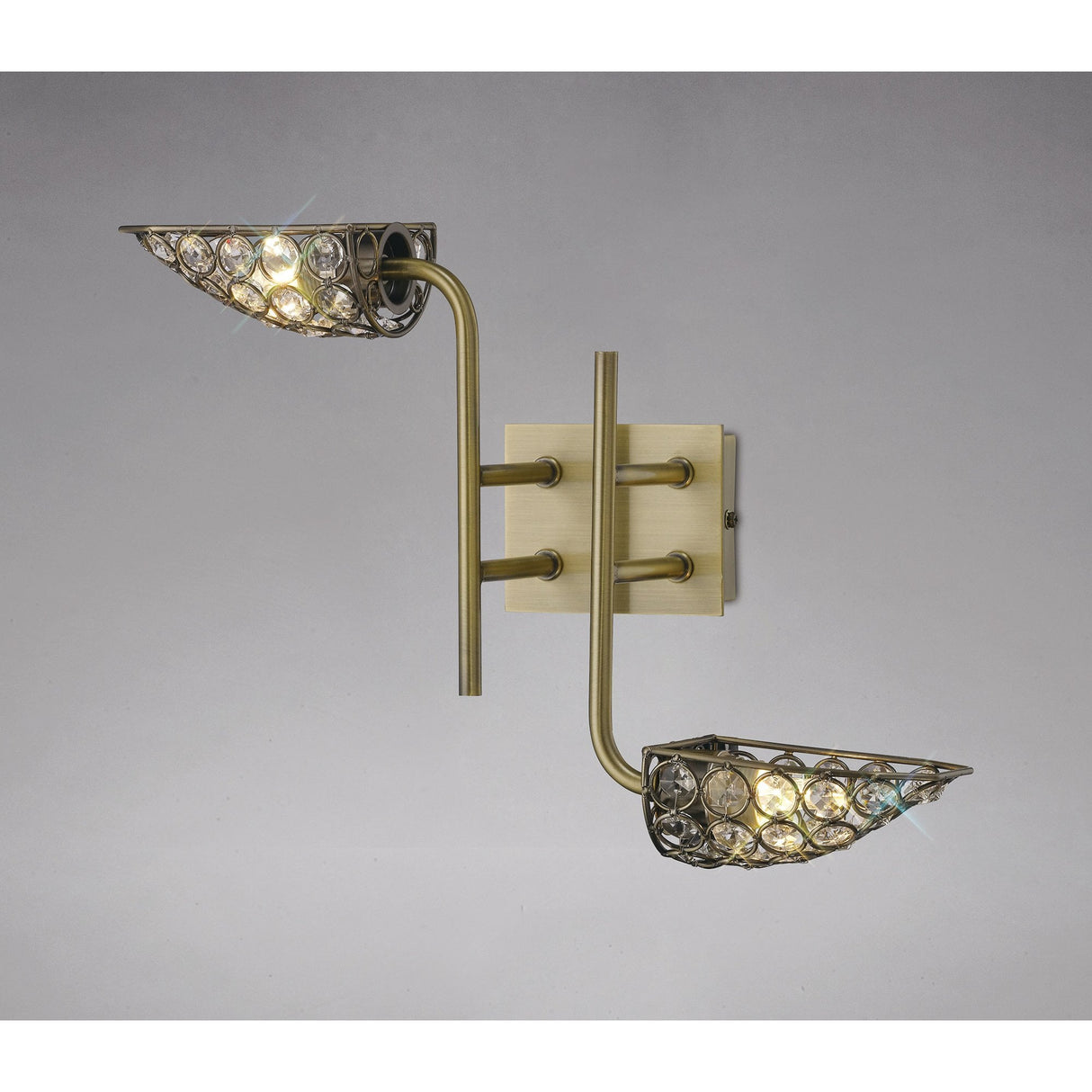 Ashton Antique Brass and Crystal 2-Light Wall Lamp