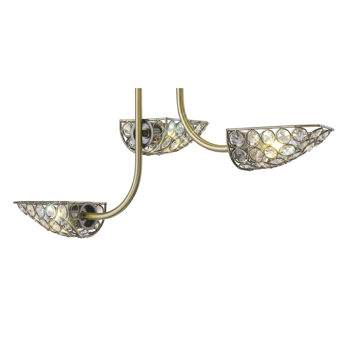 Ashton Antique Brass & Crystal Semi-Flush Ceiling Light, 4 Bulb Fixture