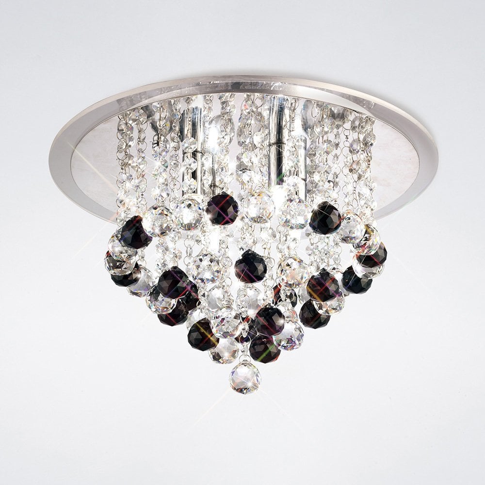 Atla Ceiling Light Fixture: Polished Chrome with Crystal and Black Accents