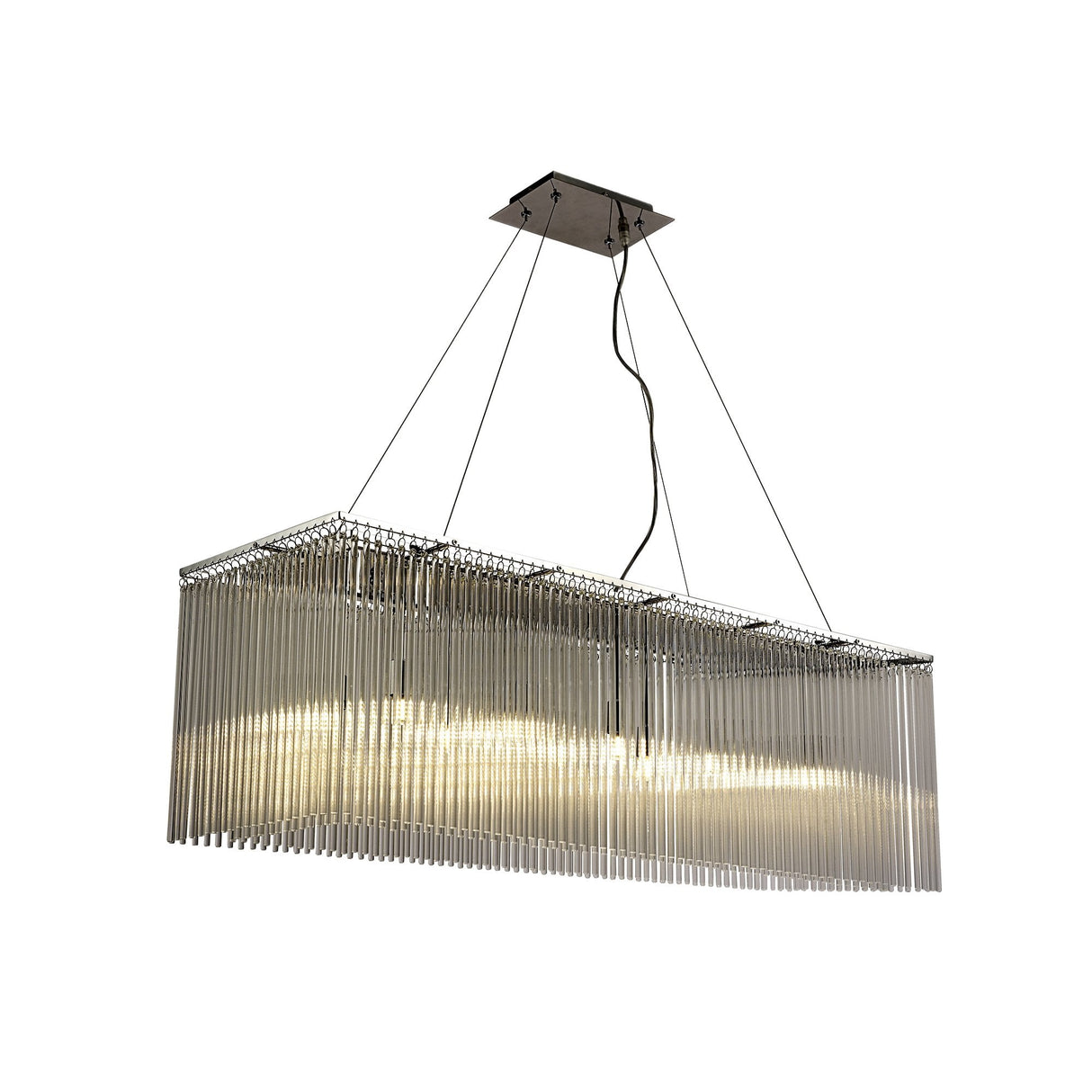 Zanthe Rectangular 10-Light Pendant in Polished Chrome with Clear Glass Rods