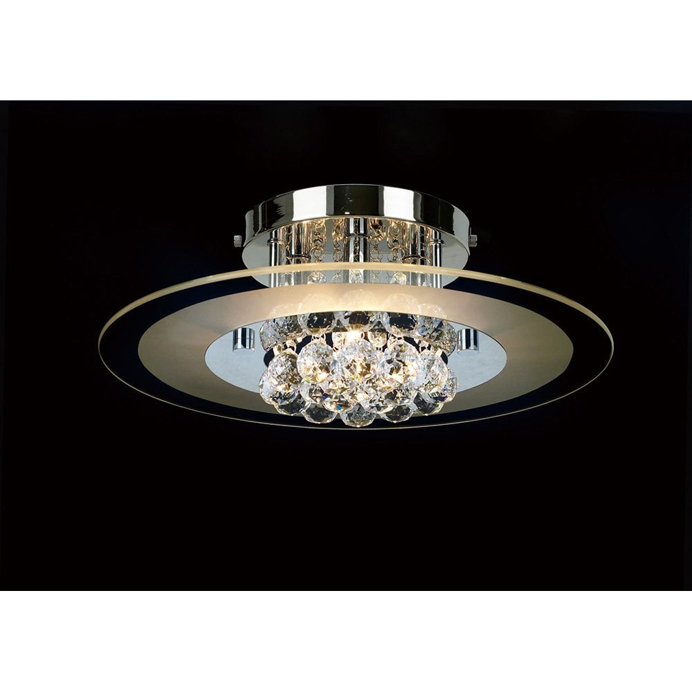 Delmar Round Ceiling Light with Polished Chrome, Glass, and Crystal Accents