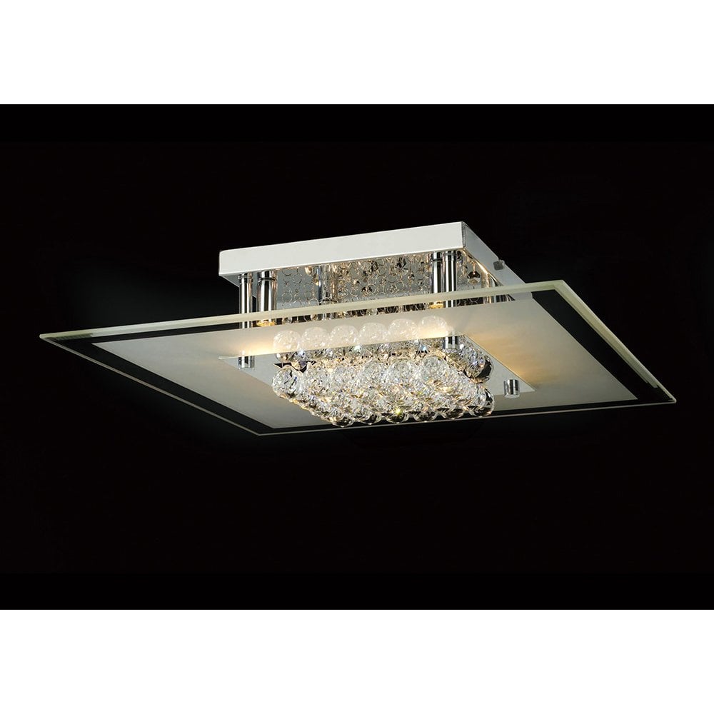 Delmar 6-Light Square Ceiling Fixture in Polished Chrome with Crystal and Glass Design