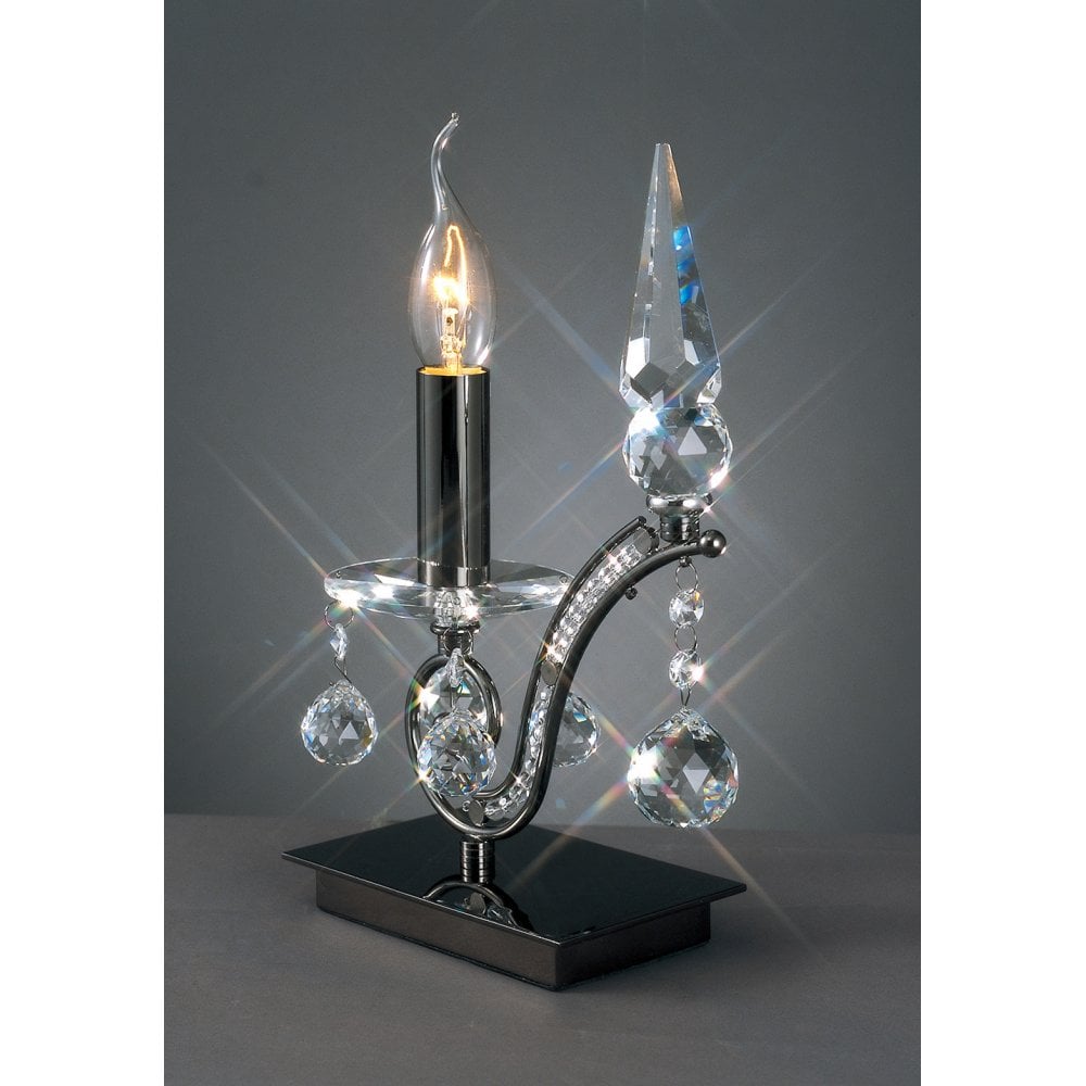 Tara Elegance Table Lamp in Black Chrome with Crystal Accents