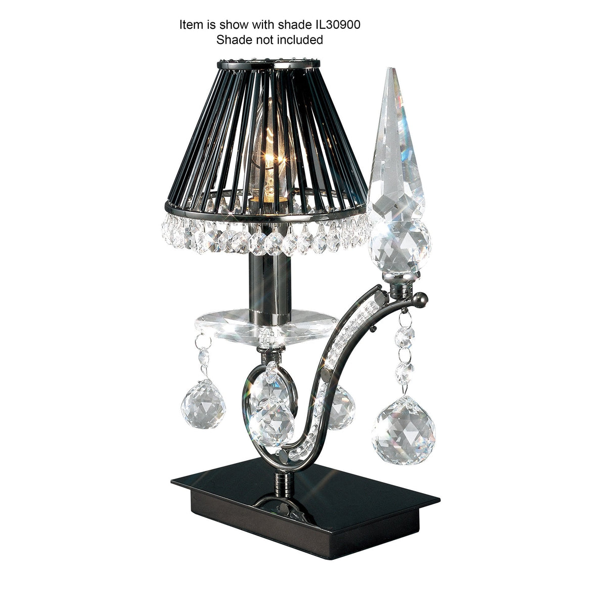 Tara Elegance Table Lamp in Black Chrome with Crystal Accents