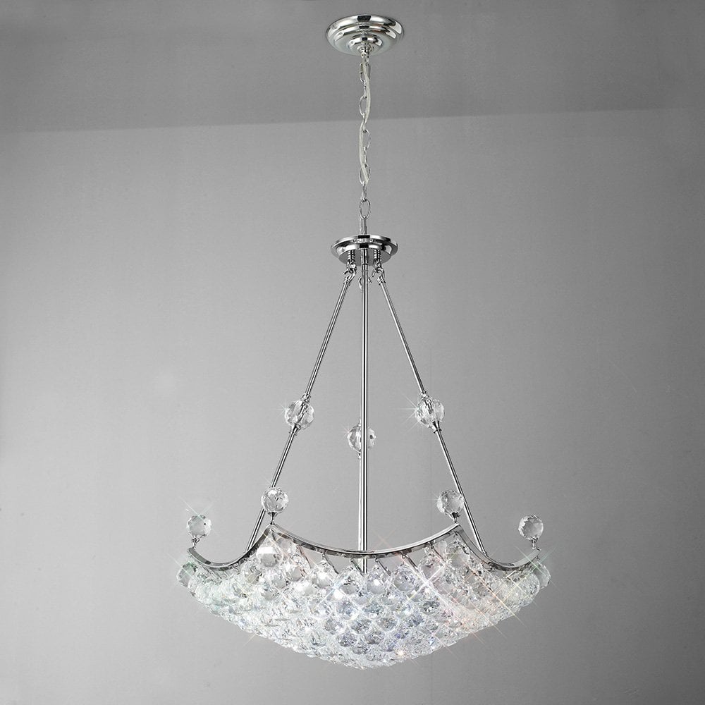 Cesto Elegant Chrome and Crystal 10-Light Pendant Chandelier