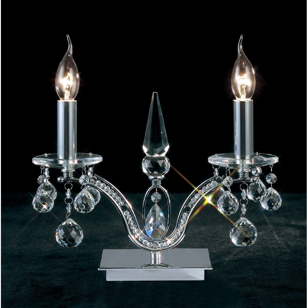 Tara Dual Light Table Lamp in Polished Chrome with Crystal Accents