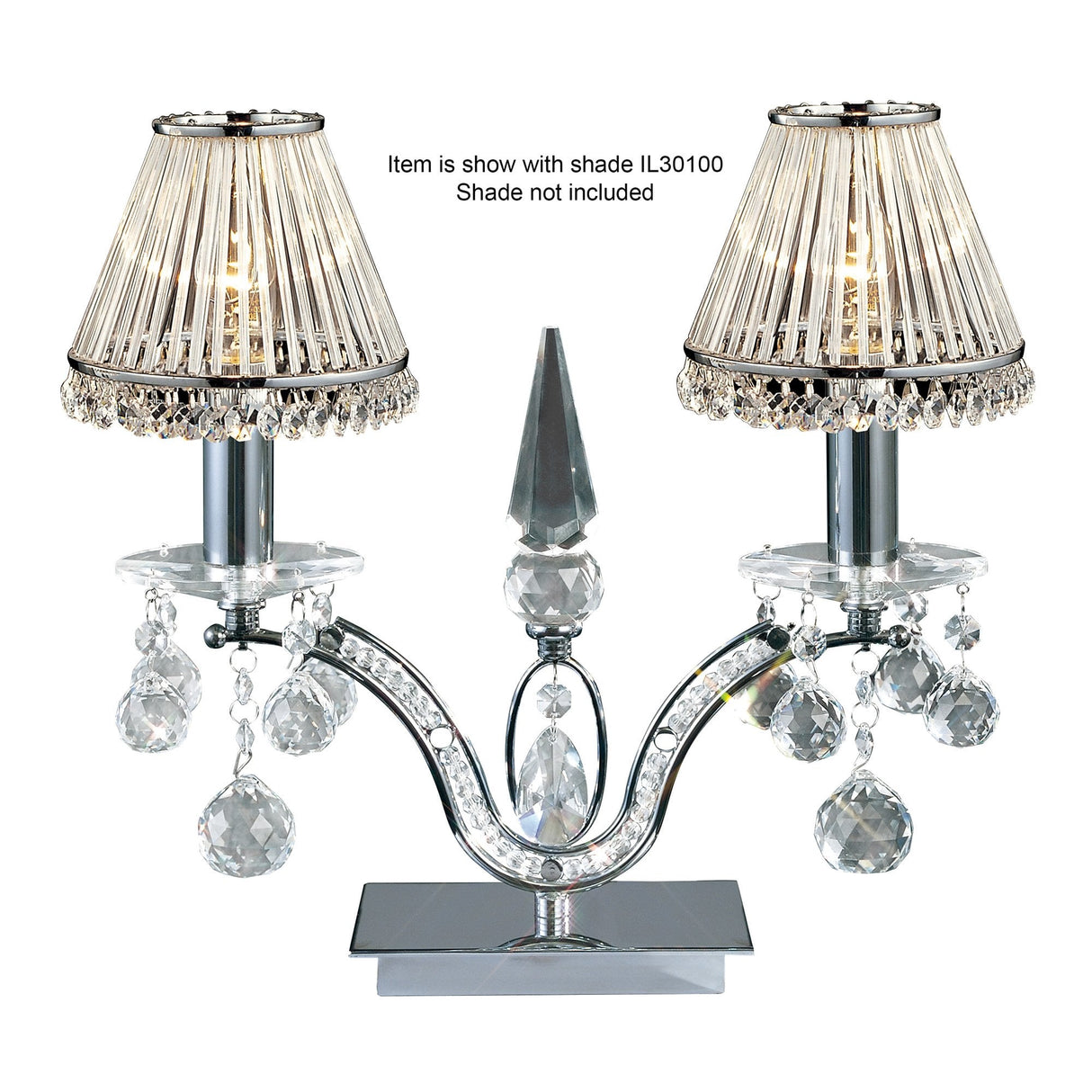 Tara Dual Light Table Lamp in Polished Chrome with Crystal Accents