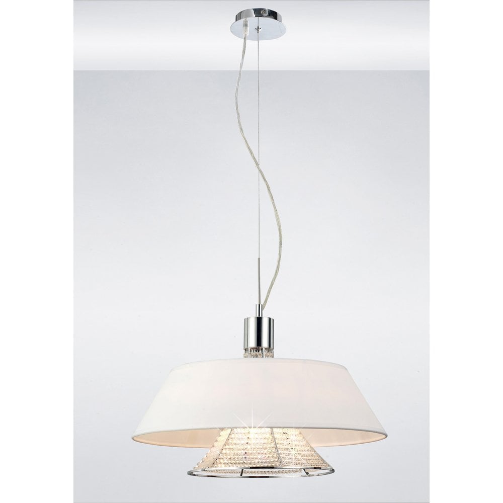 Davina 3-Light Polished Chrome Pendant with White Shade and Crystal Accents
