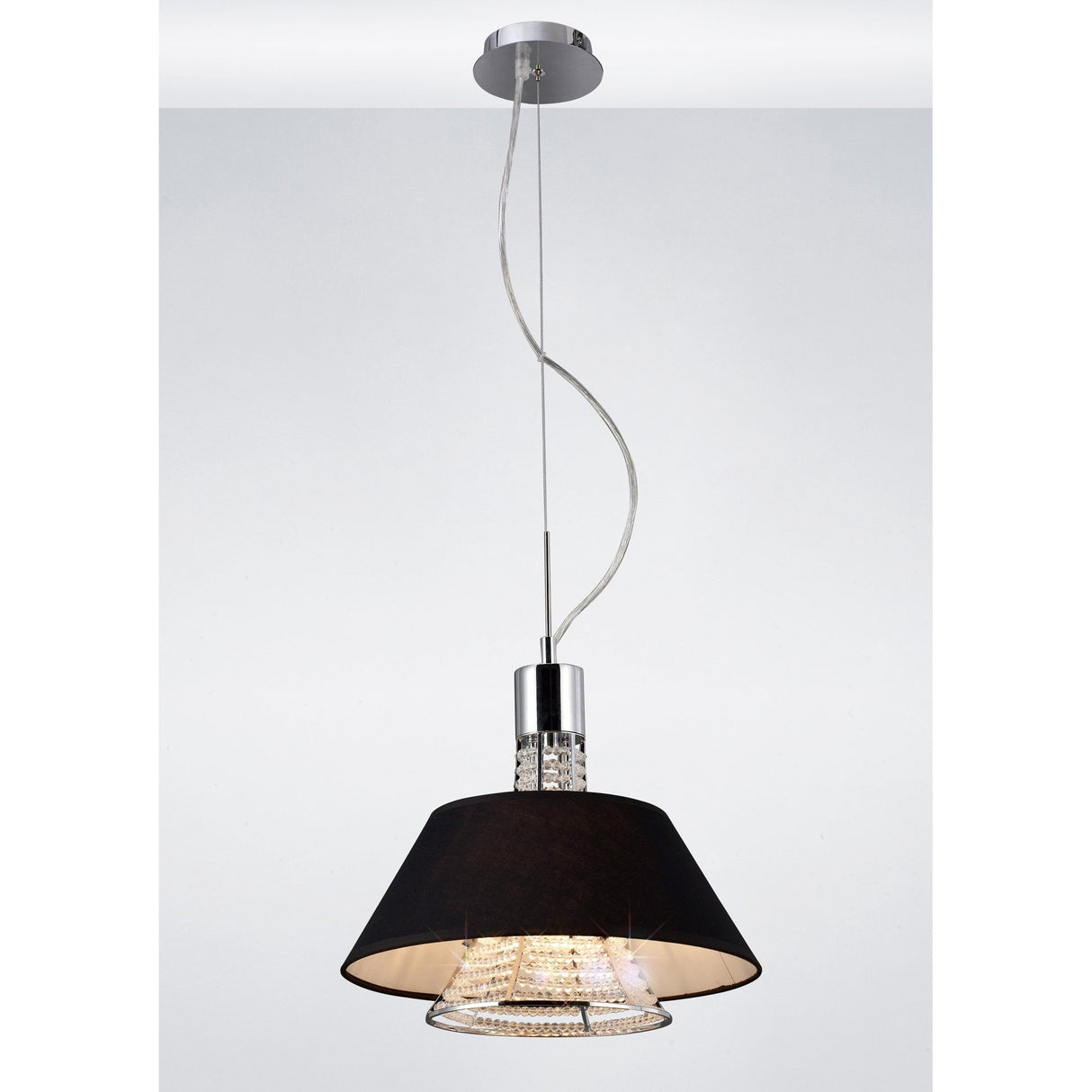 Davina Polished Chrome Crystal Pendant with Black Shade - 2 Light Fixture