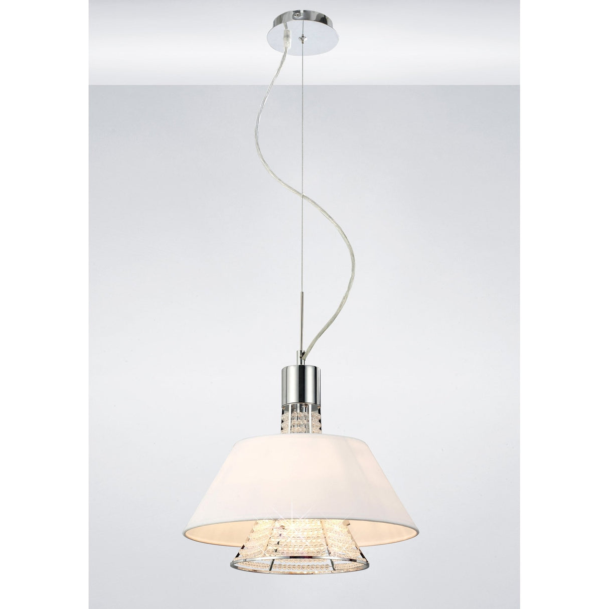 Davina Pendant Light: Polished Chrome & Crystal with White Shade