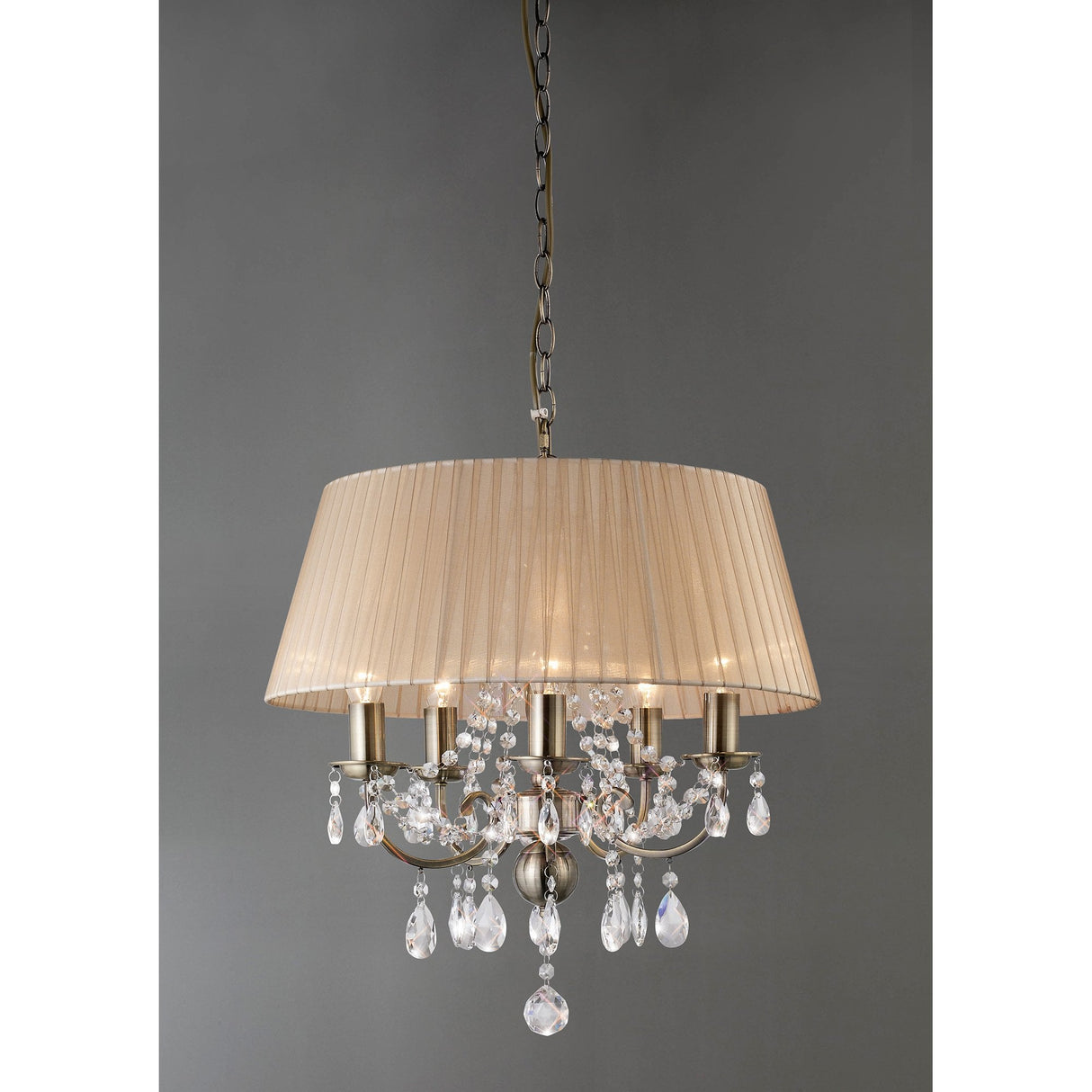 Olivia Antique Brass 5-Light Pendant with Soft Bronze Shade and Crystal Accents