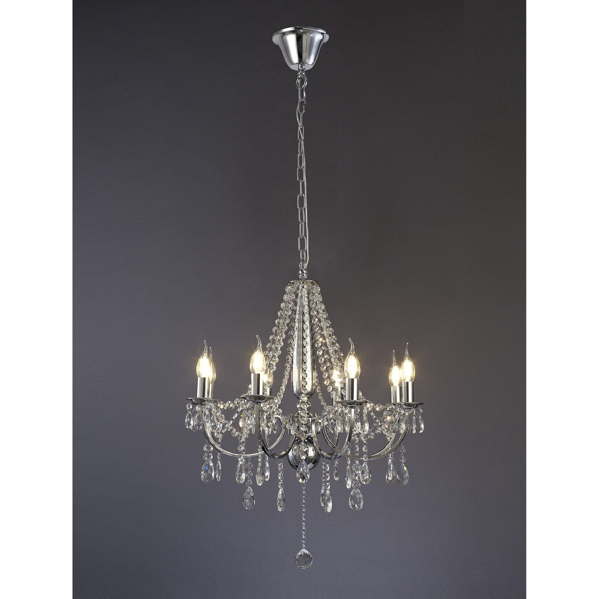 Olivia Pendant 8-Light Chandelier in Polished Chrome with Crystal Accents
