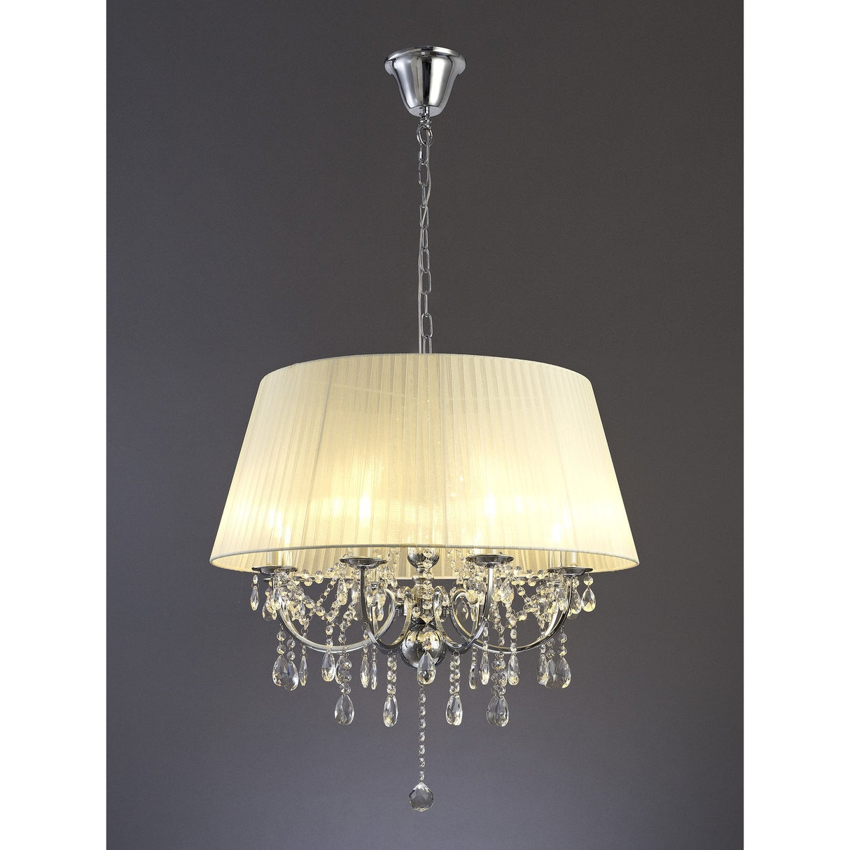 Elegant Olivia Pendant Light with Ivory Cream Shade and Crystal Accents - 8 Light Polished Chrome Finish