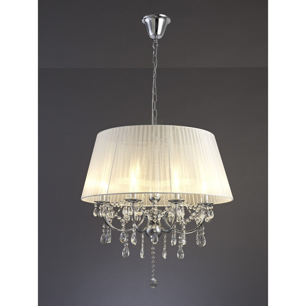 Olivia 8-Light Crystal Pendant with White Gauze Shade and Polished Chrome Finish