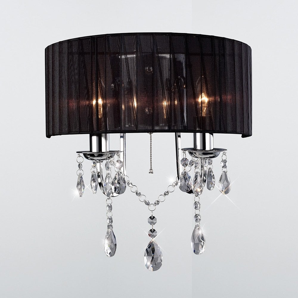 Olivia Dual Light Wall Lamp with Black Shade and Polished Chrome/Crystal Finish