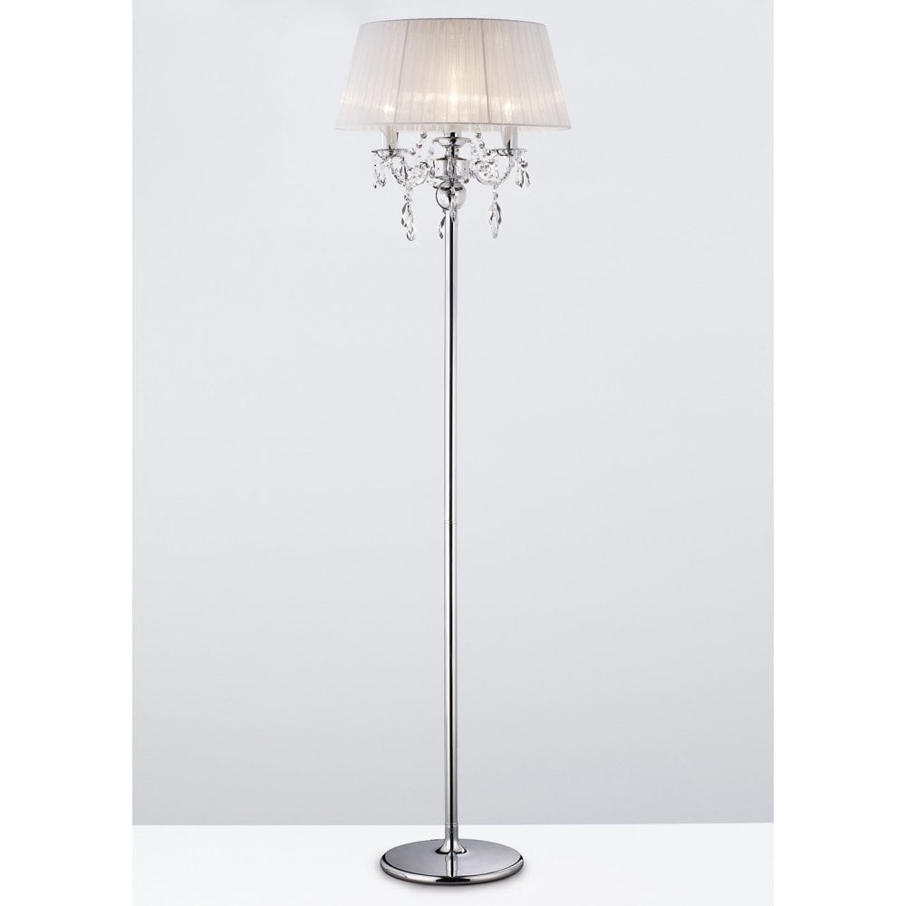 Olivia Crystal Elegance Floor Lamp with White Shade in Polished Chrome