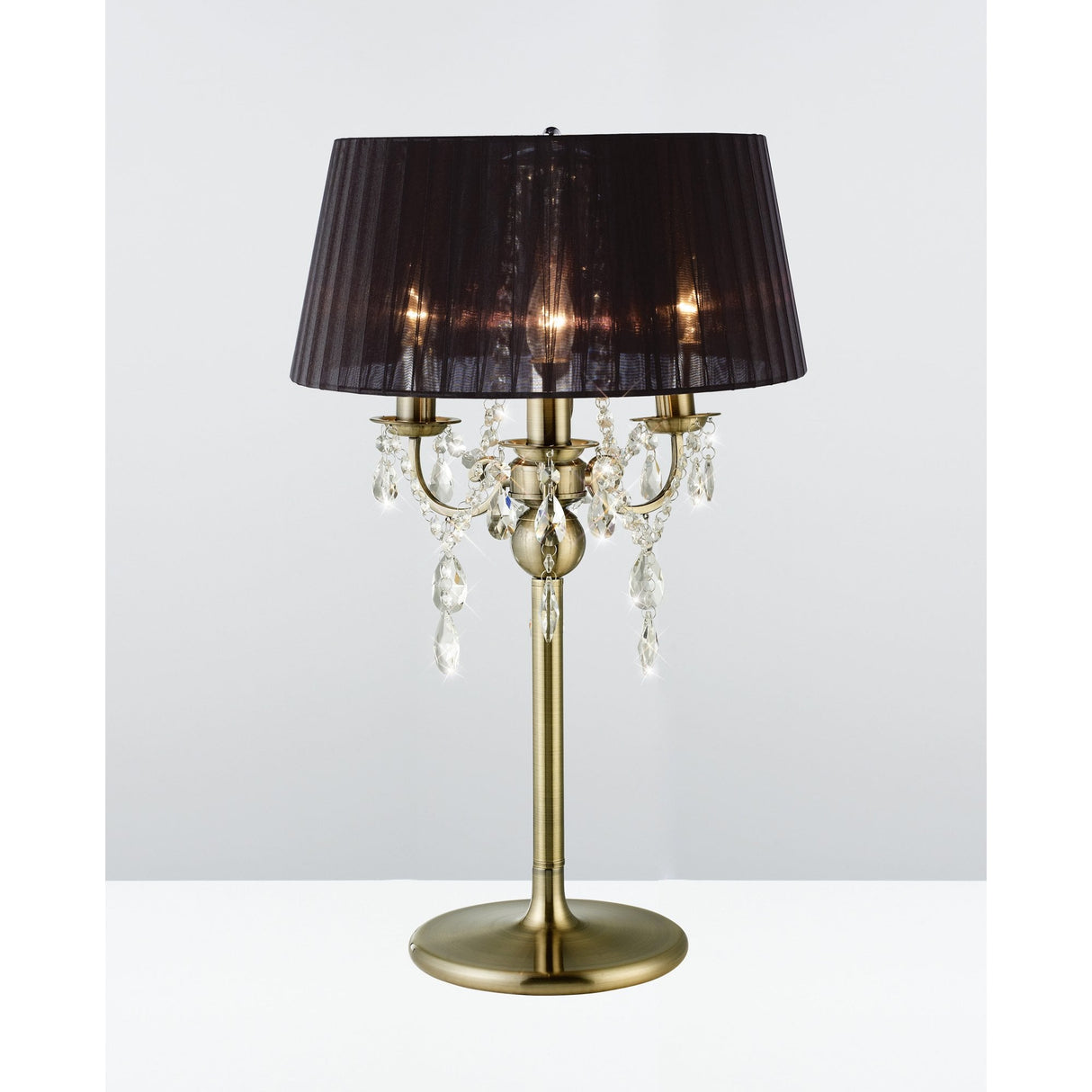 Exquisite Olivia Antique Brass Table Lamp with Black Shade and Crystal Accents