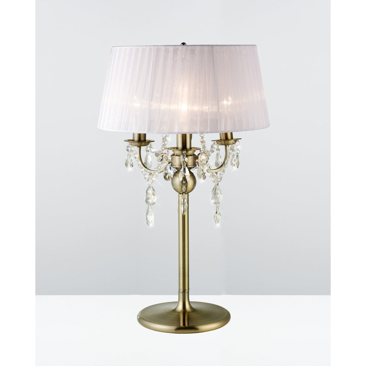Olivia Antique Brass Table Lamp with Clear Crystal Accents and White Shade