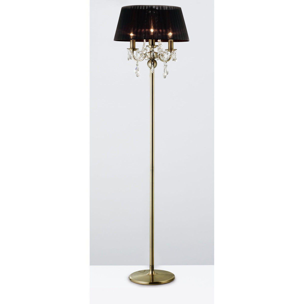Olivia Floor Lamp with Black Shade and Elegant Antique Brass/Crystal Finish