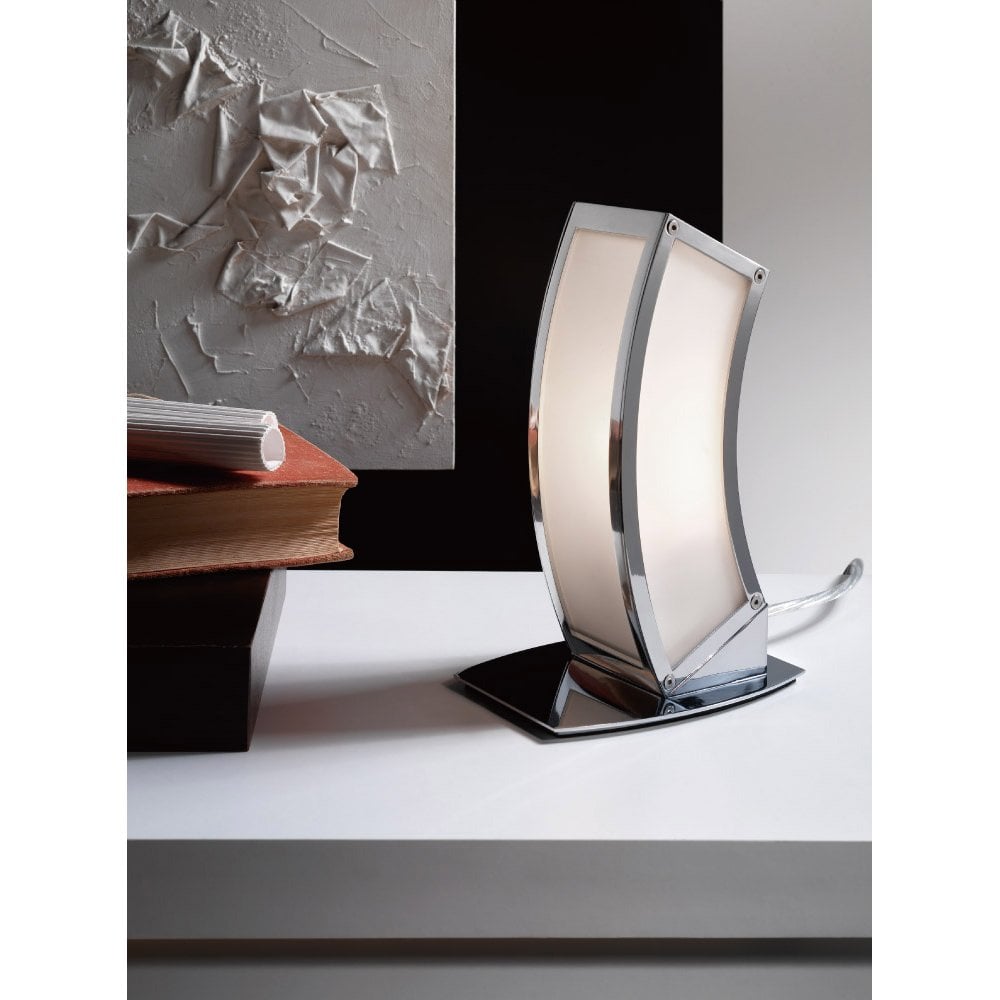 Duna E27 Table Lamp in Polished Chrome and White Acrylic by Santiago Sevillano Sebastia