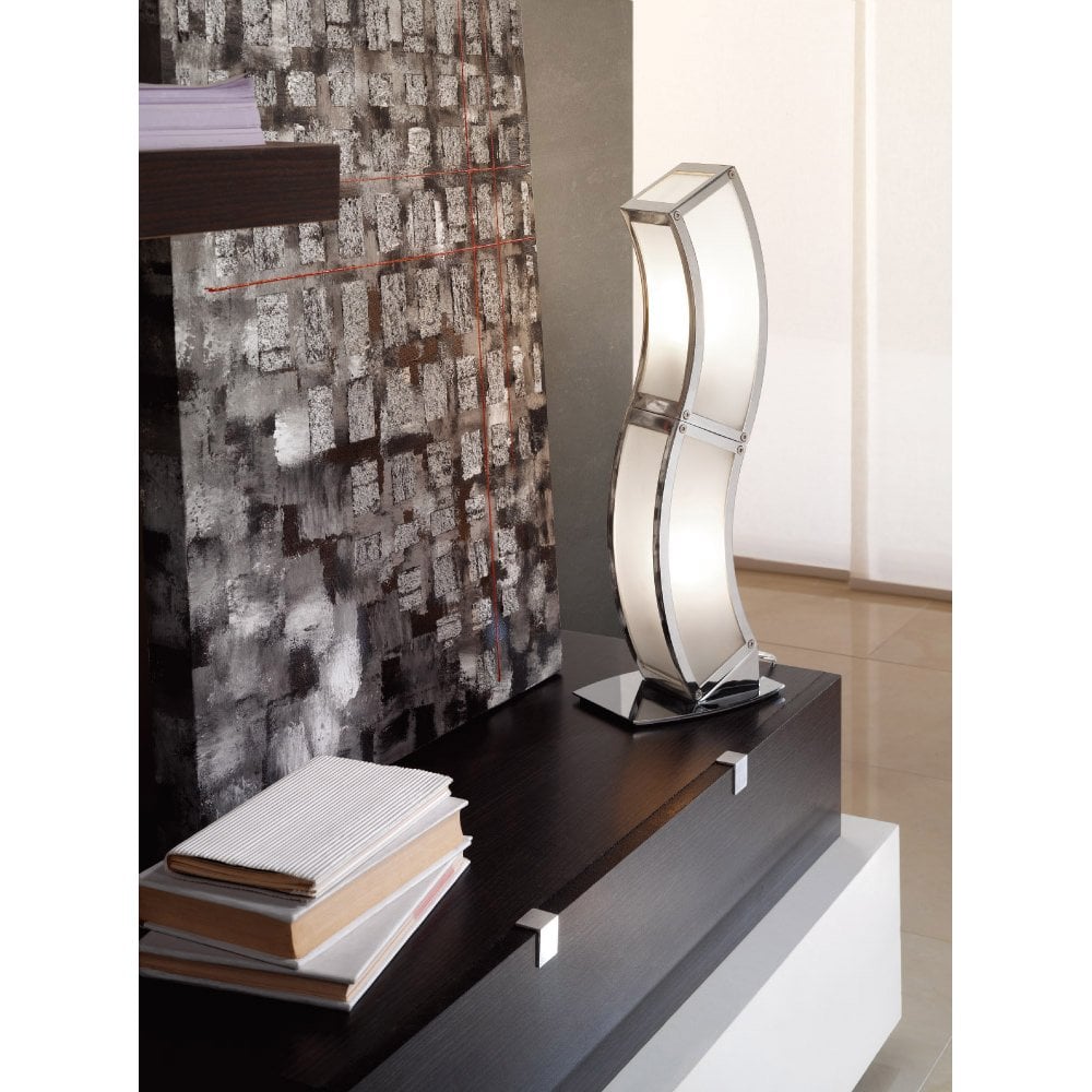 Duna E27 Dual Light Table Lamp in Polished Chrome and White Acrylic with Warm Glow