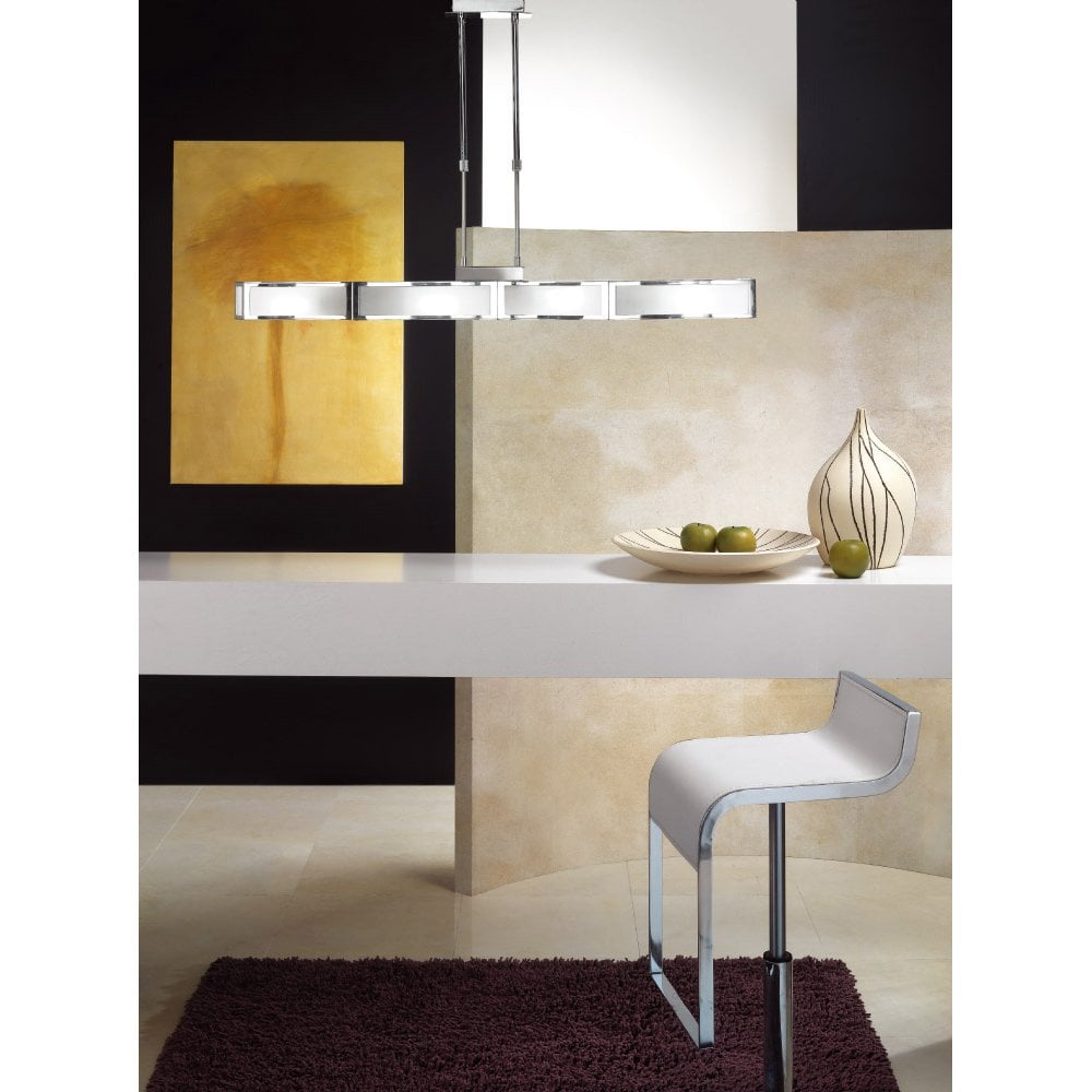 Duna E27 Four-Light Pendant Bar in Polished Chrome and Opal Acrylic