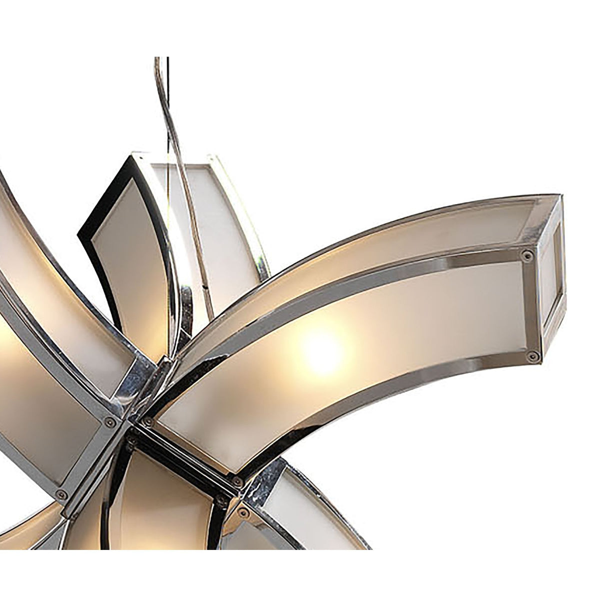 Duna E27 Pendant Light with 6 Arms in Polished Chrome and White Acrylic