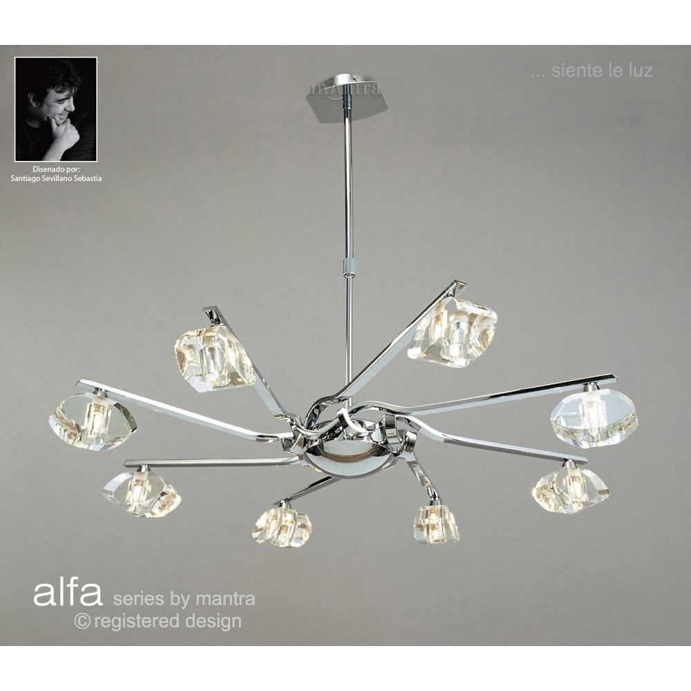 Alfa Pendant Ceiling Light Fixture, 8-Lamp Design, Polished Chrome Finish