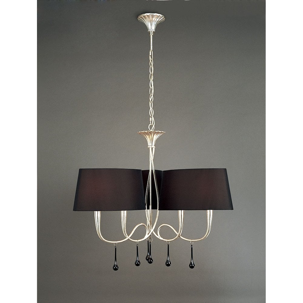 Paola 3-Arm Pendant Light with Black Shades and Glass Accents in Silver Finish