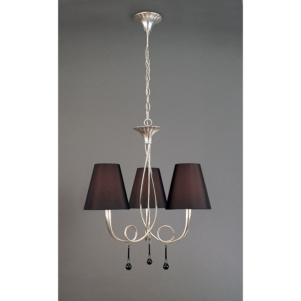Paola Trio Pendant Light with Silver Finish, Black Shades & Removable Glass Droplets