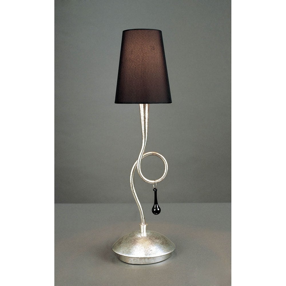 Paola 1-Light E14 Silver Table Lamp with Black Shade & Glass Adornments