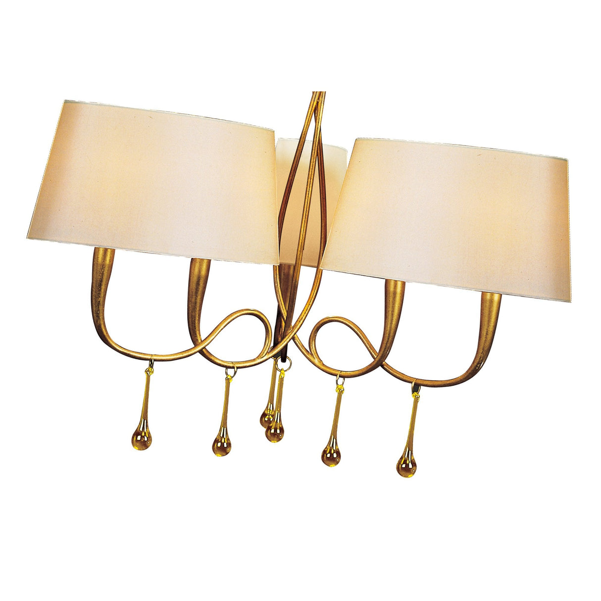 Paola Gold Pendant Chandelier with Cream Shades & Amber Accents