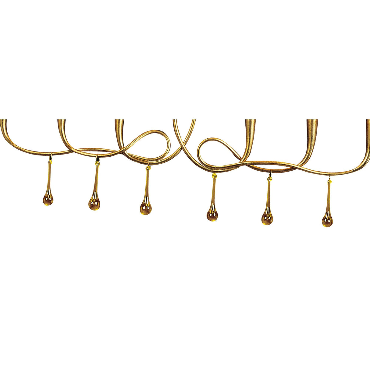 Paola Dual Arm Pendant Light with Cream Shades & Amber Glass Accents, Gold Finish