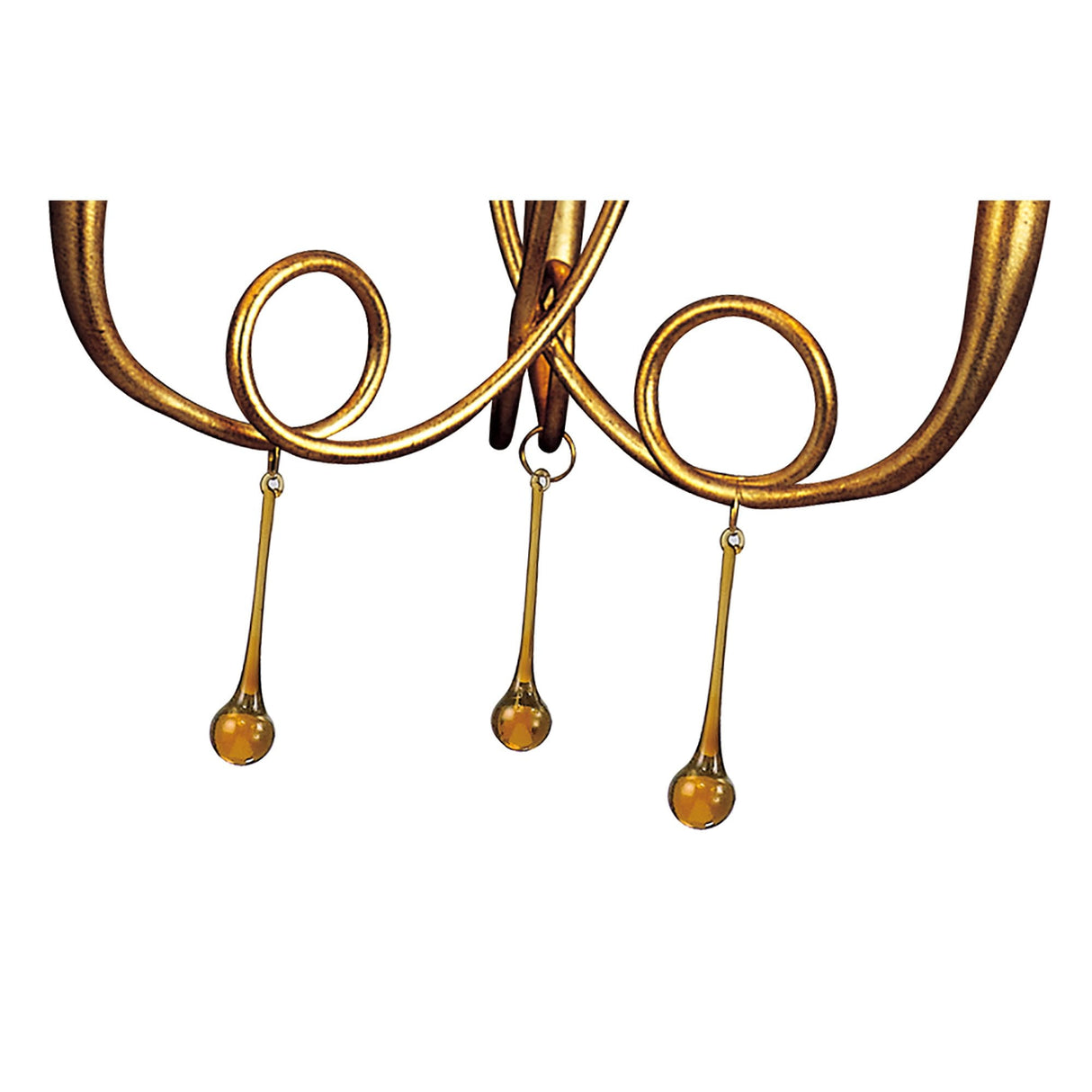 Paola Pendant Light Trio E14, Gold Finish with Cream Shades & Amber Glass Accents