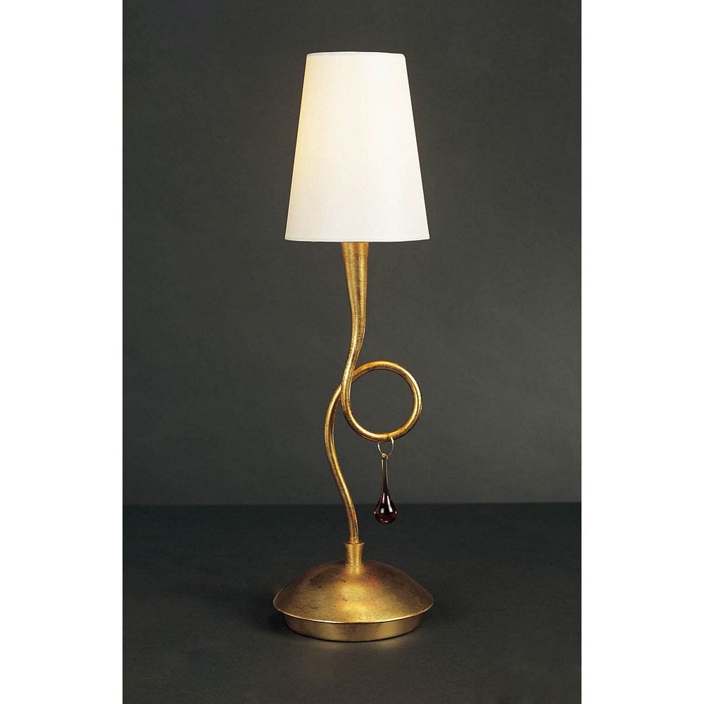 Elegant Paola Gold Table Lamp with Cream Shade & Amber Crystal Accents
