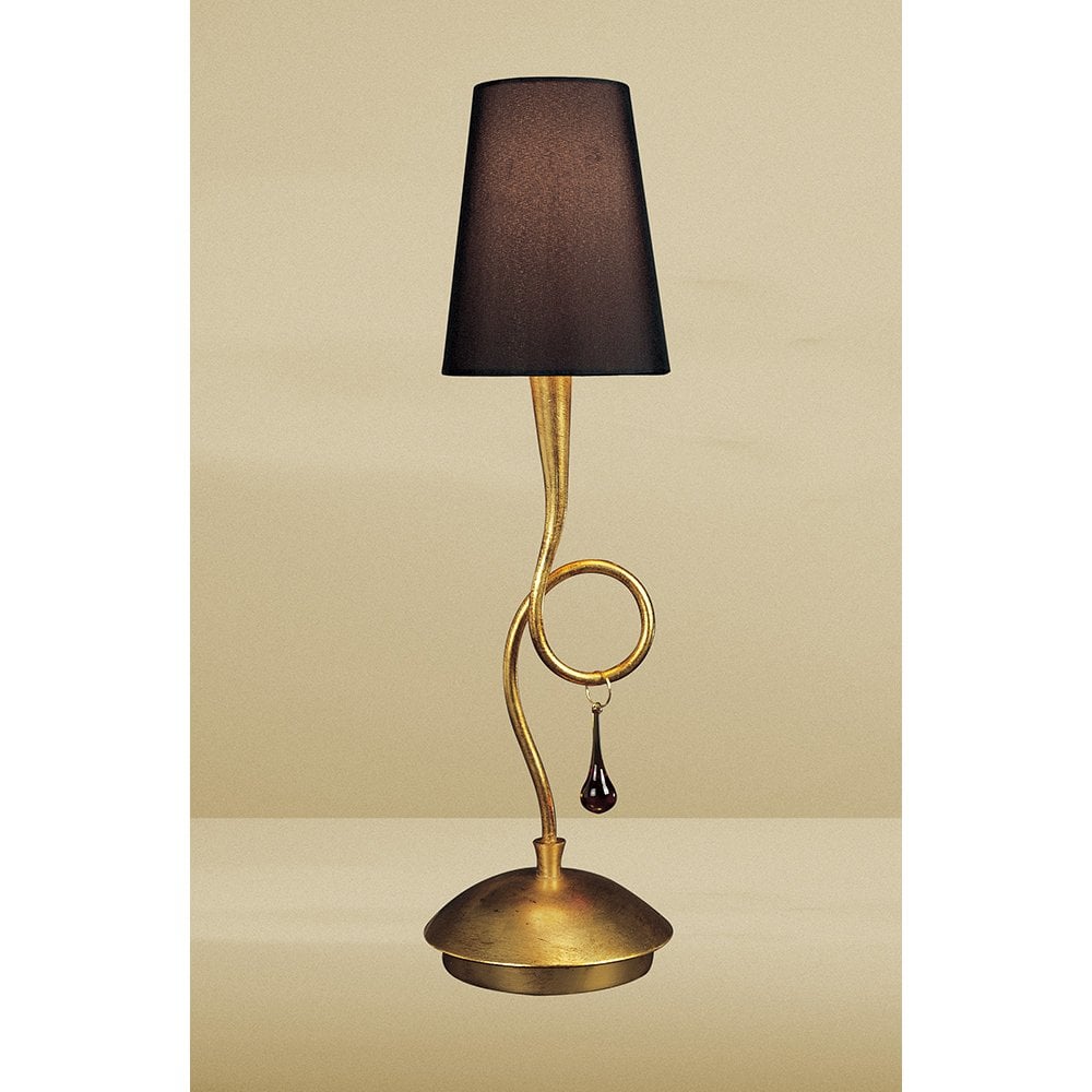 Paola Gold and Black Table Lamp with Amber Crystal Accents and Conical Shade