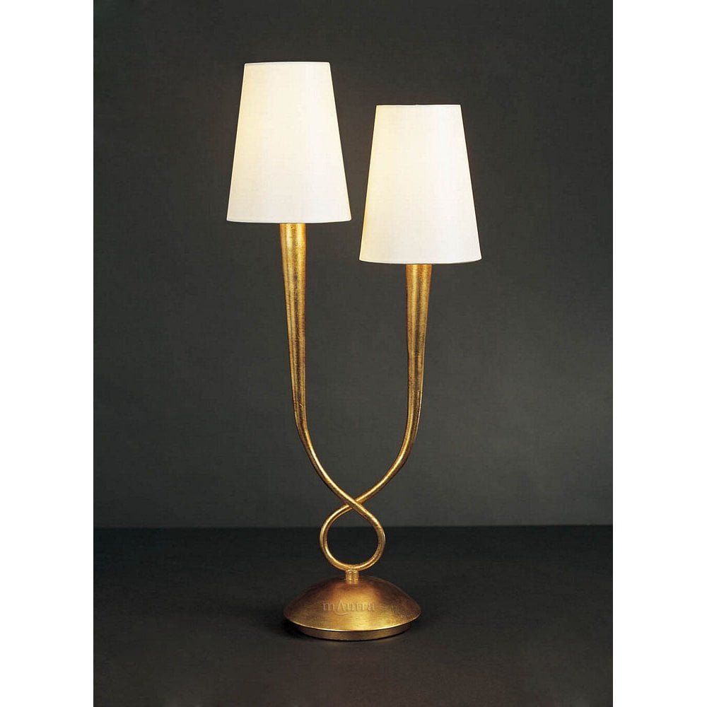Paola Gold Twin Light Table Lamp with Cream Shades