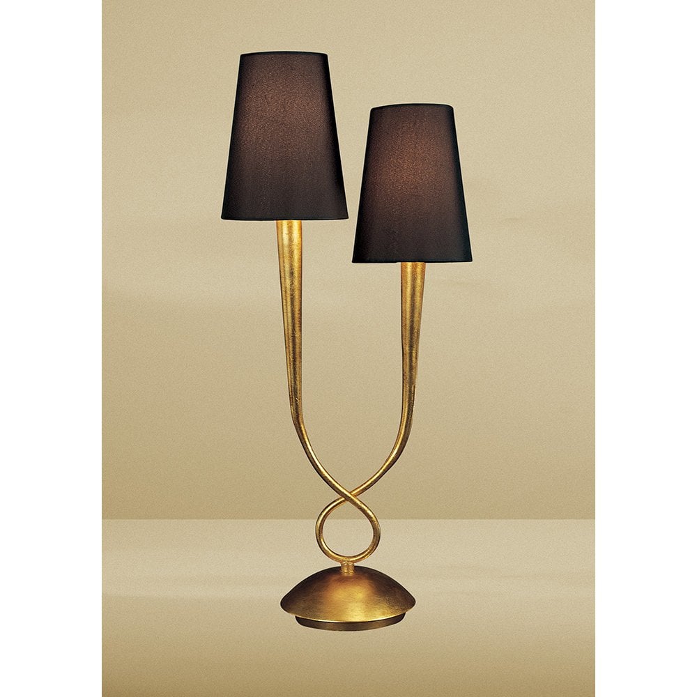 Paola Gold Table Lamp with Dual Black Shades and Glass Accents