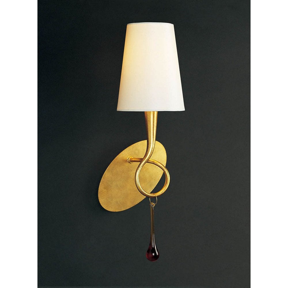 Paola Gold Wall Lamp with Cream Shade and Amber Glass Accents