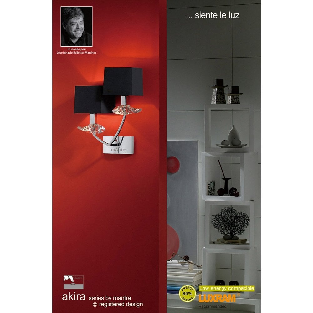 Akira Dual Light Wall Sconce in Polished Chrome with Black Shades