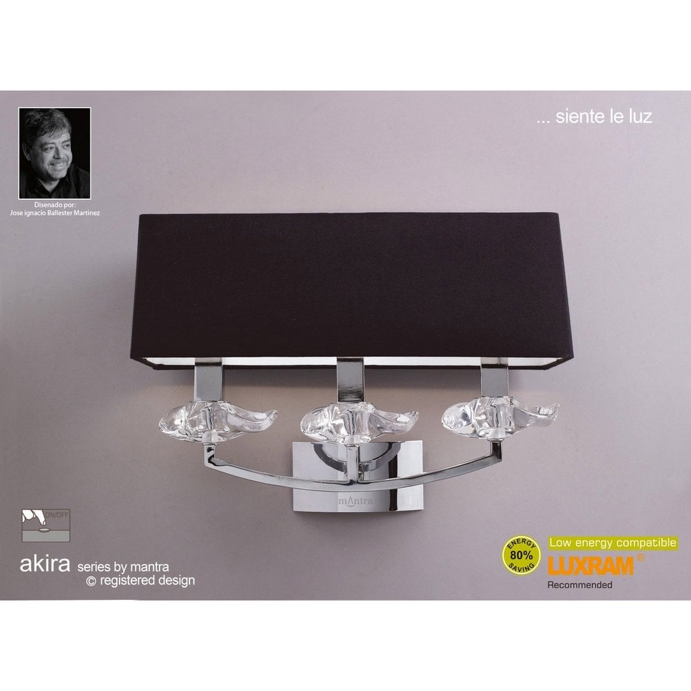Akira Wall Lamp: Contemporary Triple Light in Polished Chrome with Black Accents