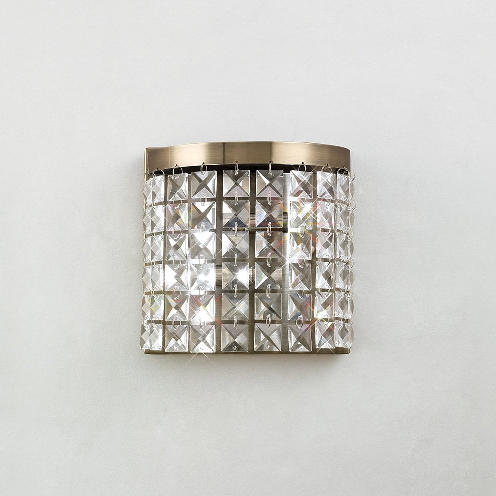 Cortina Dual-Ring Wall Sconce in Antique Brass with Clear Crystal